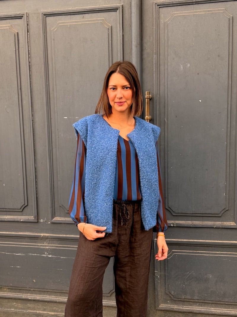 gilet sans manches bleu tendance pour femme