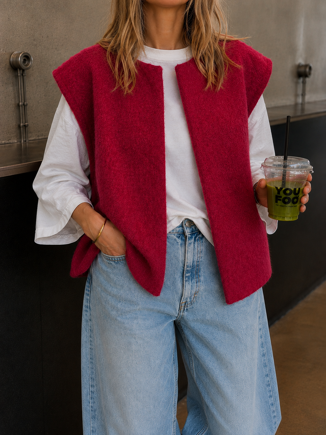 gilet duveteux bordeaux sans manches