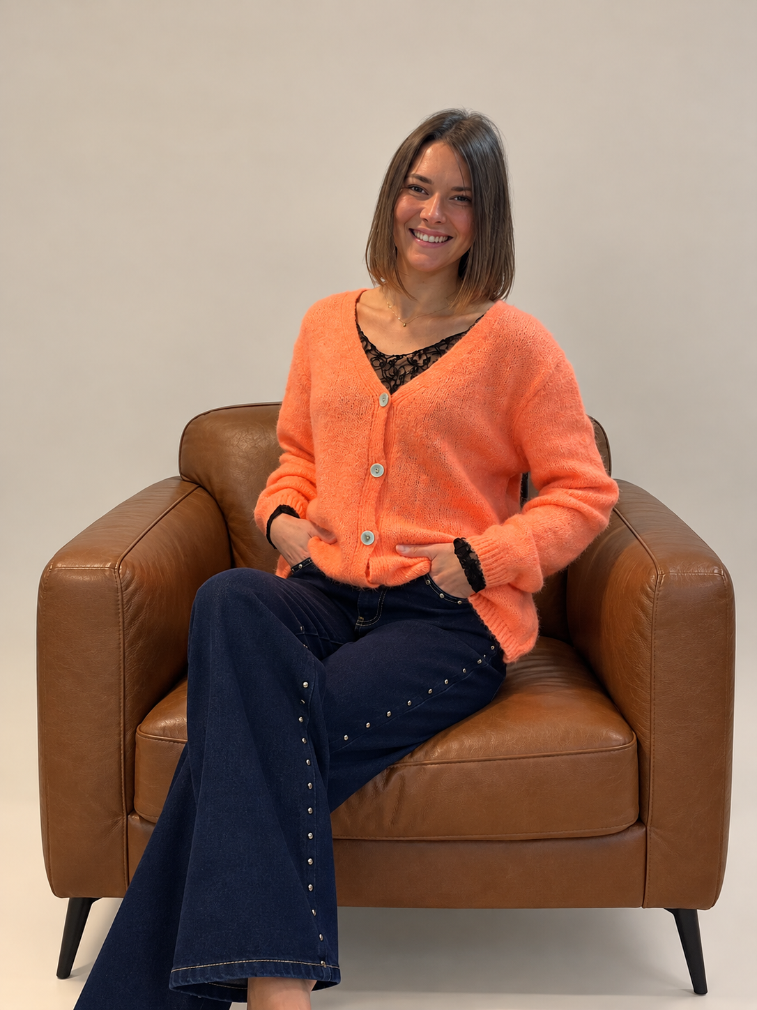 Gilet cardigan moelleux à col V