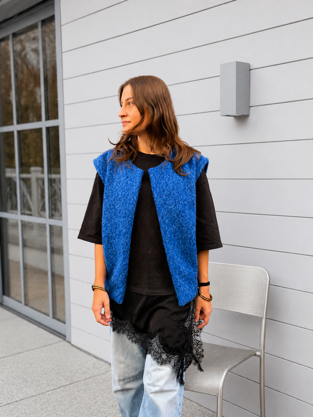 gilet bleu roi sans manches tendance pour femme