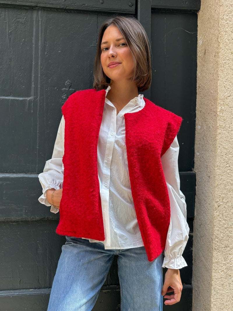 gilet tendance sans manches pour femme rouge
