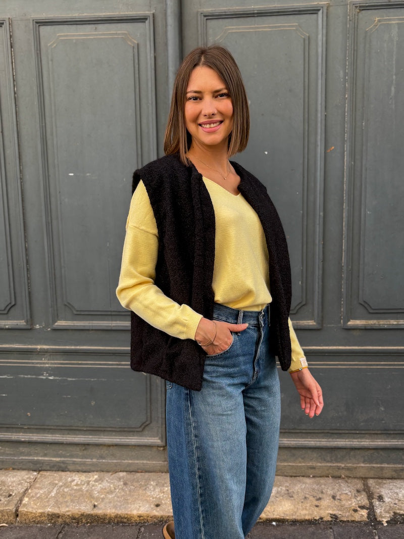 gilet noir sans manches duveteux pour femme