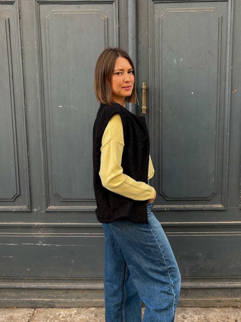 gilet noir sans manches duveteux tendance