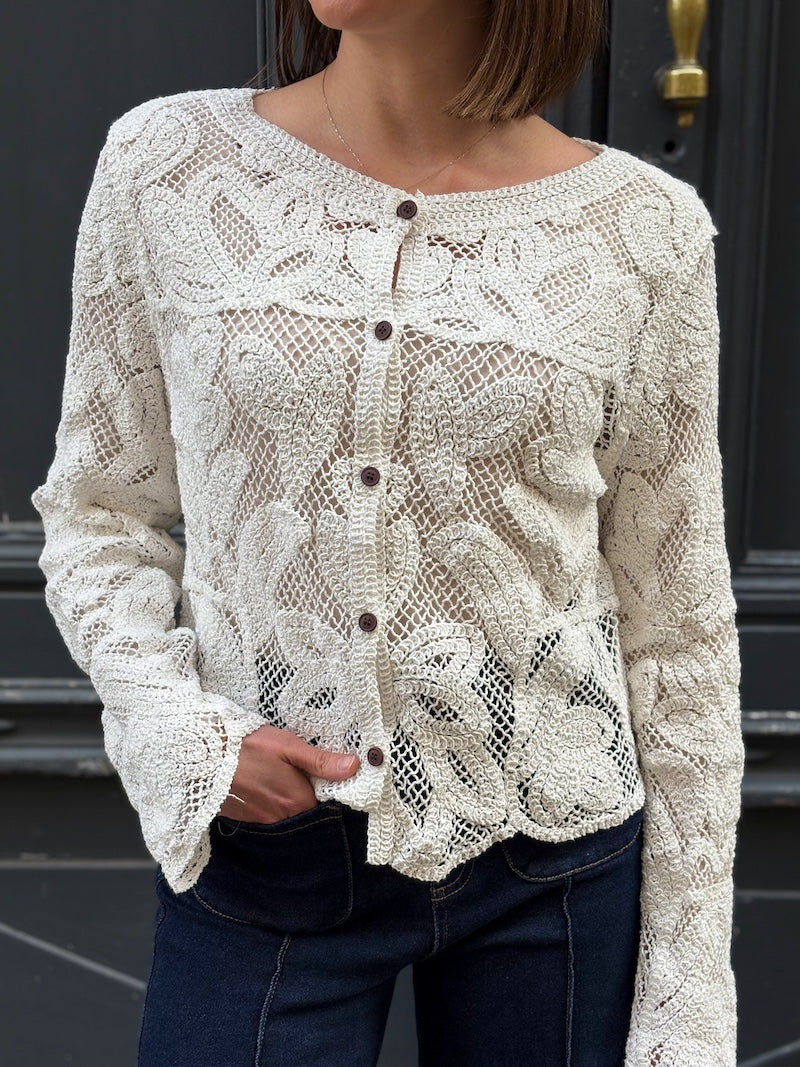 Gilet en crochet écru tendance