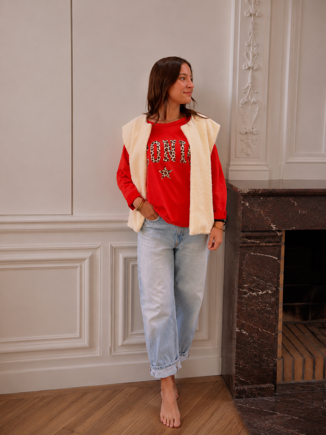 gilet tendance sans manches beige pour femme