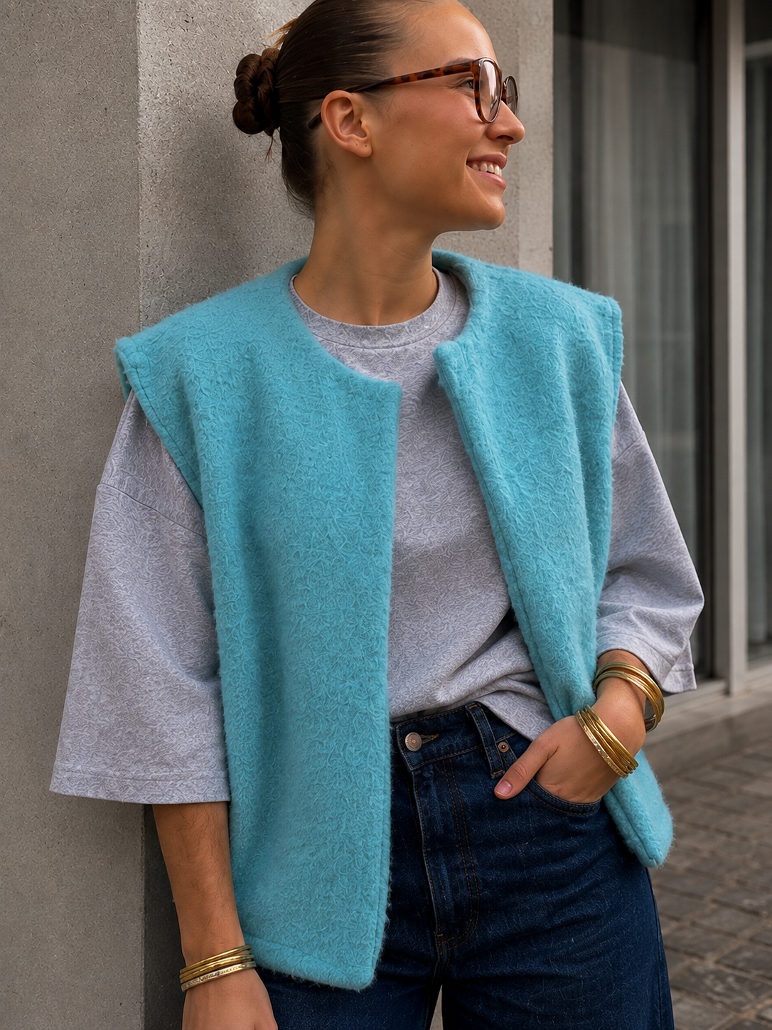 veste tendance sans manches duveteuse