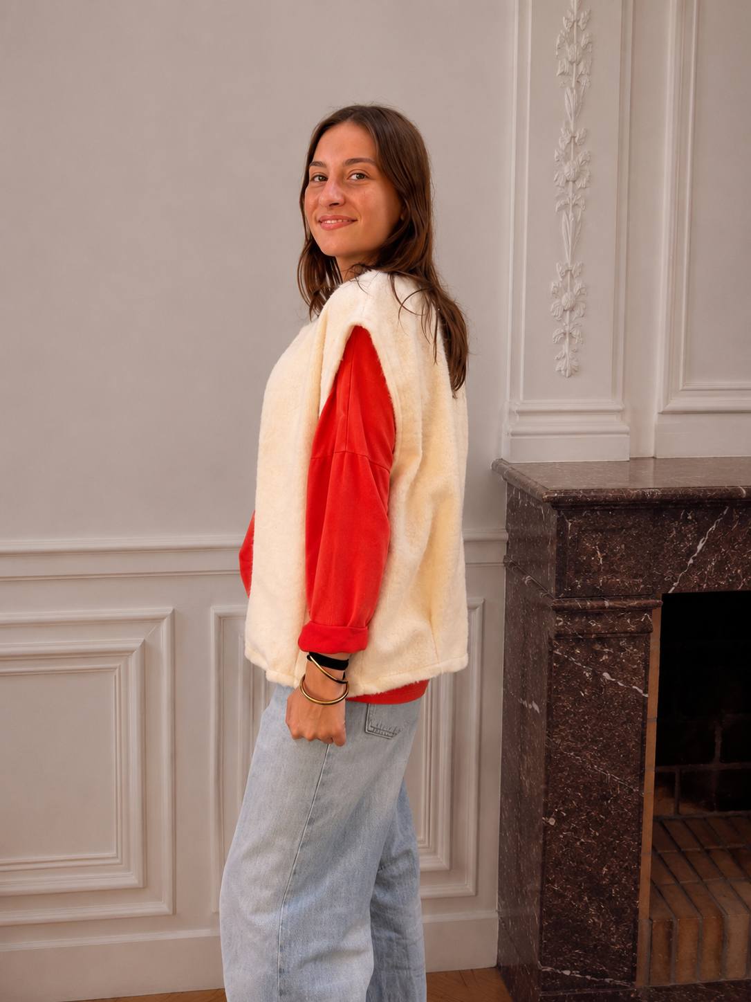 gilet sans manches tendance blanc cassé pour femme