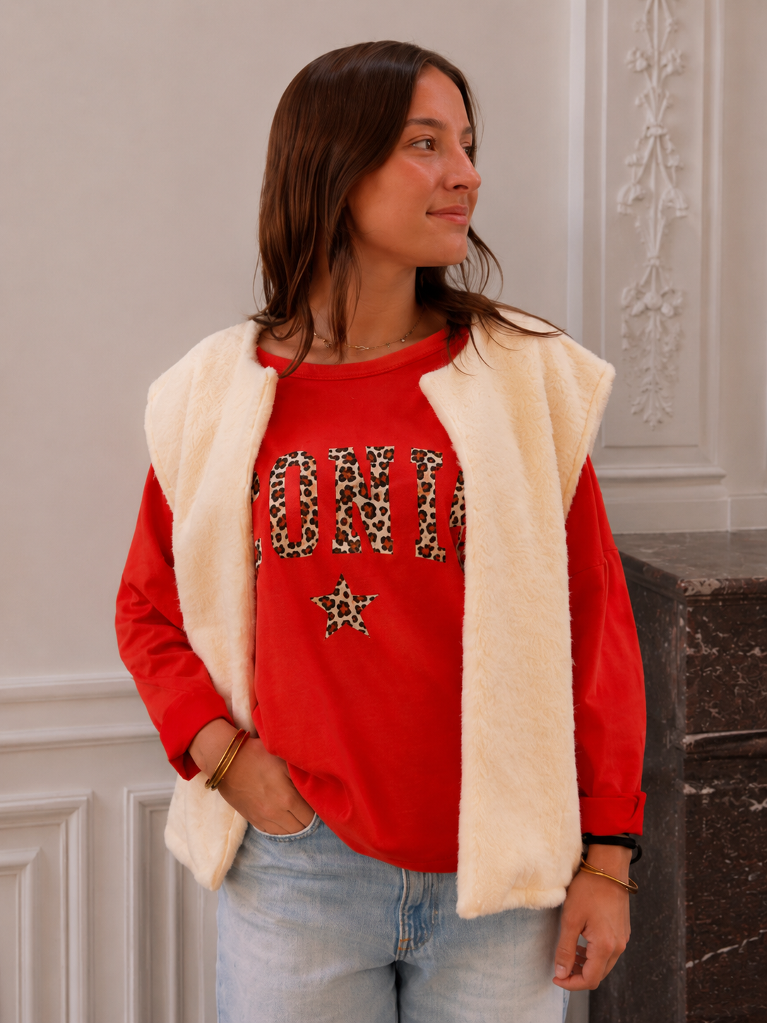 gilet sans manches tendance blanc pour femme