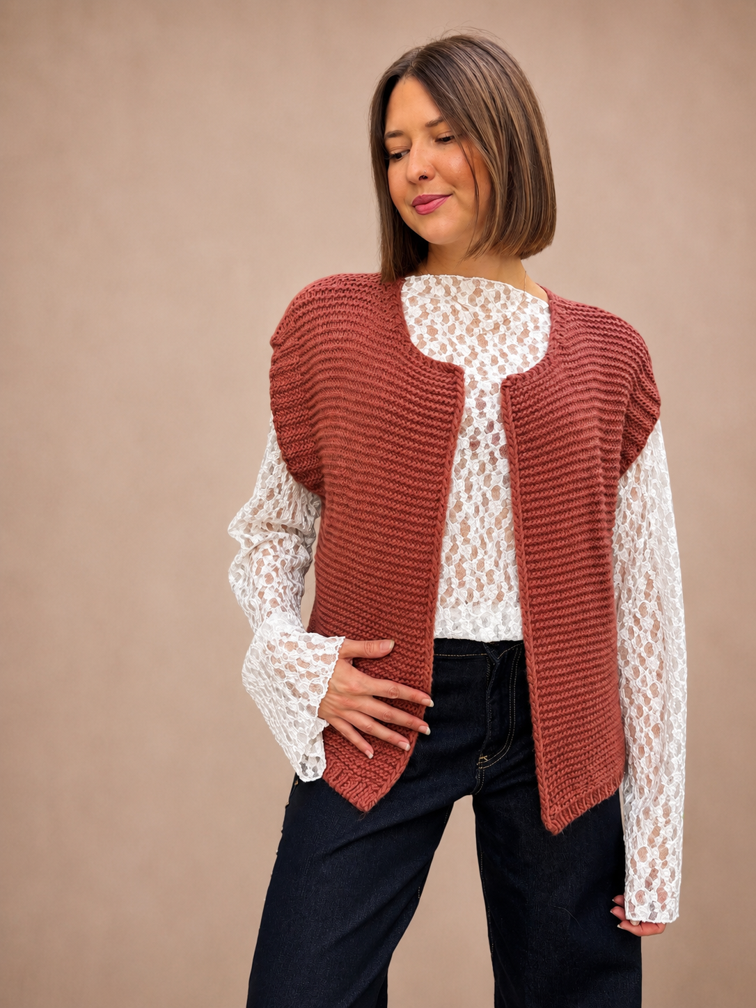 gilet sans manches tendance pour femme terracotta