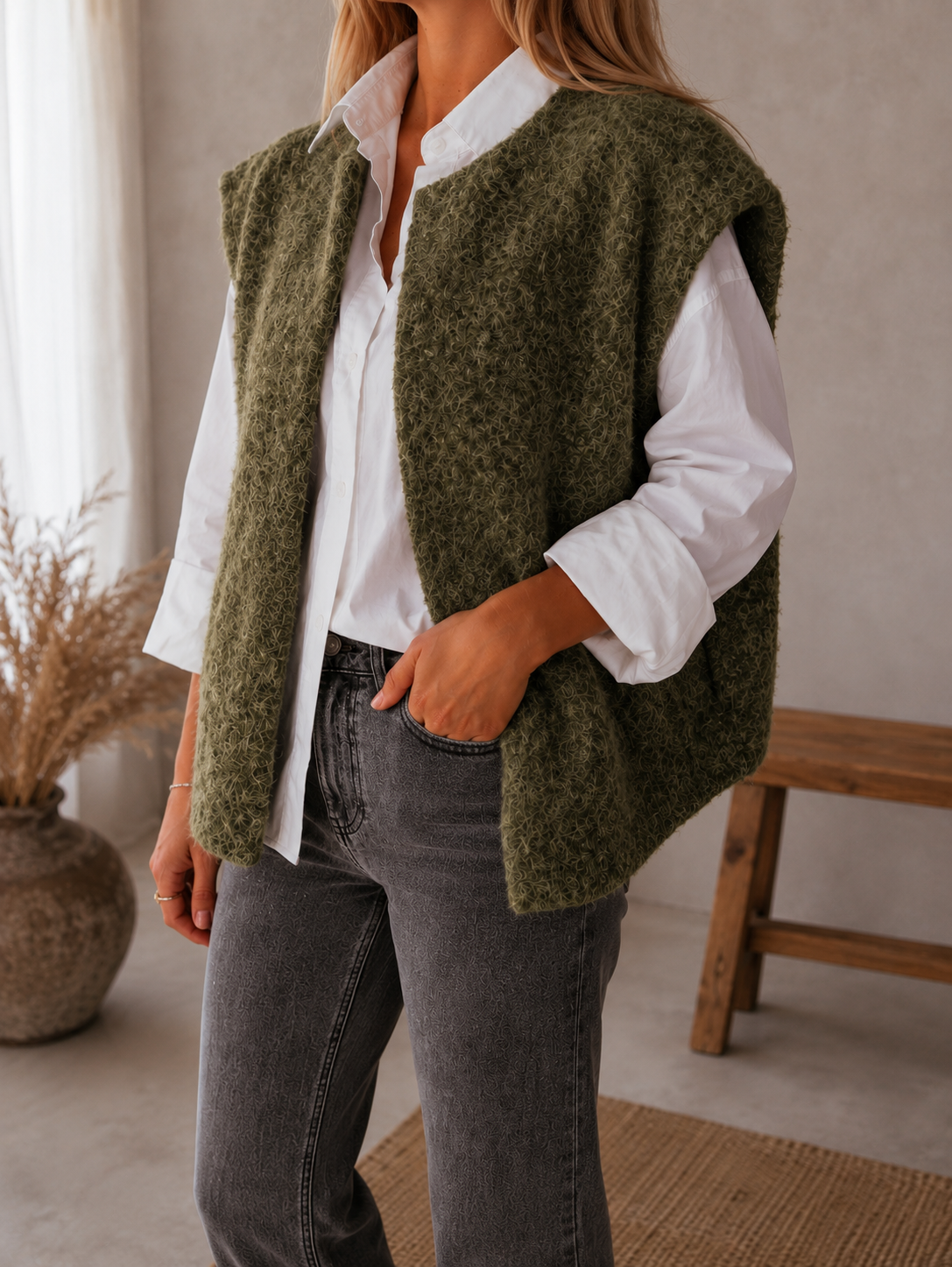 gilet sans manches duveteux femme
