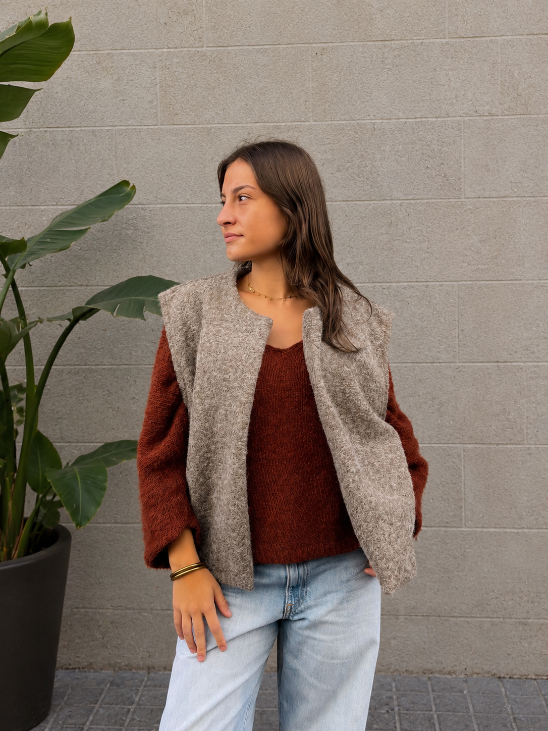 gilet tendance pour femme duveteux taupe 