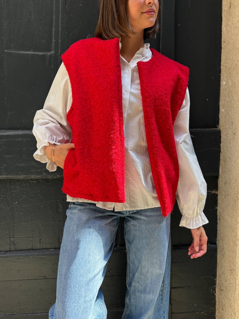 gilet tendance sans manches pour femme rouge mi saison automne