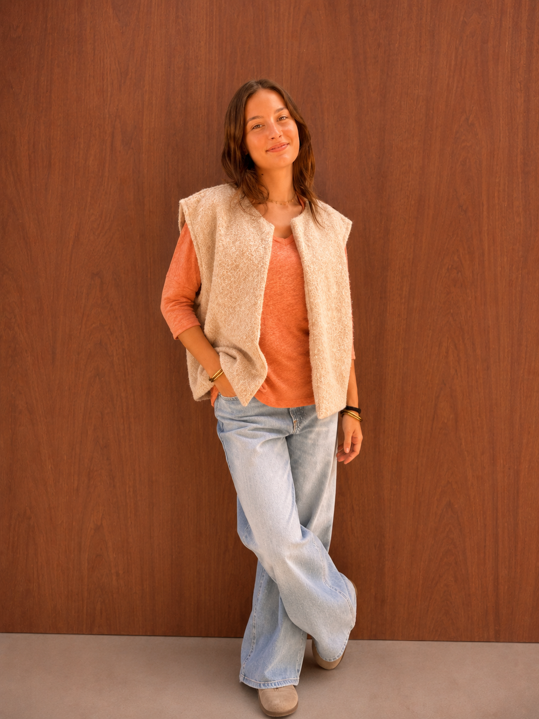 gilet tendance pour femme beige