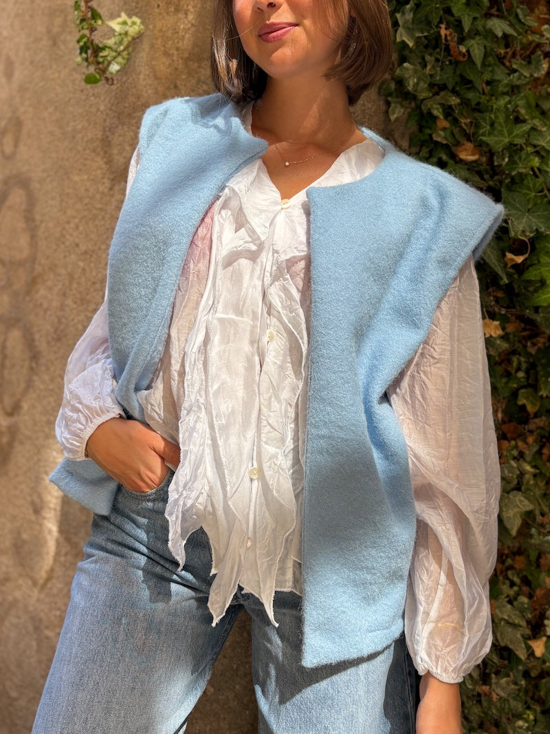 gilet tendance sans manches bleu pour femme mi saison