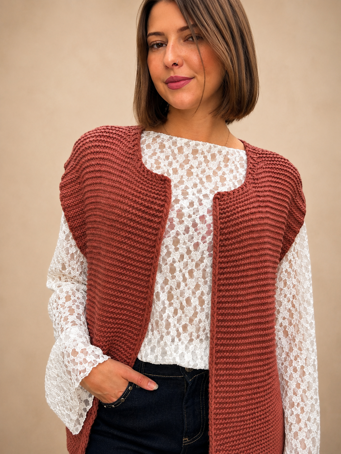 gilet sans manches en maille tendance pour femme