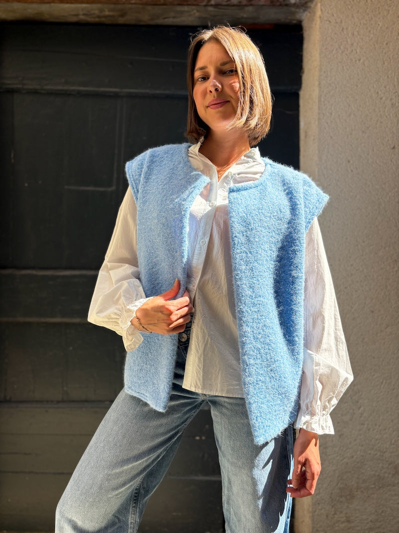 gilet sans manches tendance pour femme bleu 