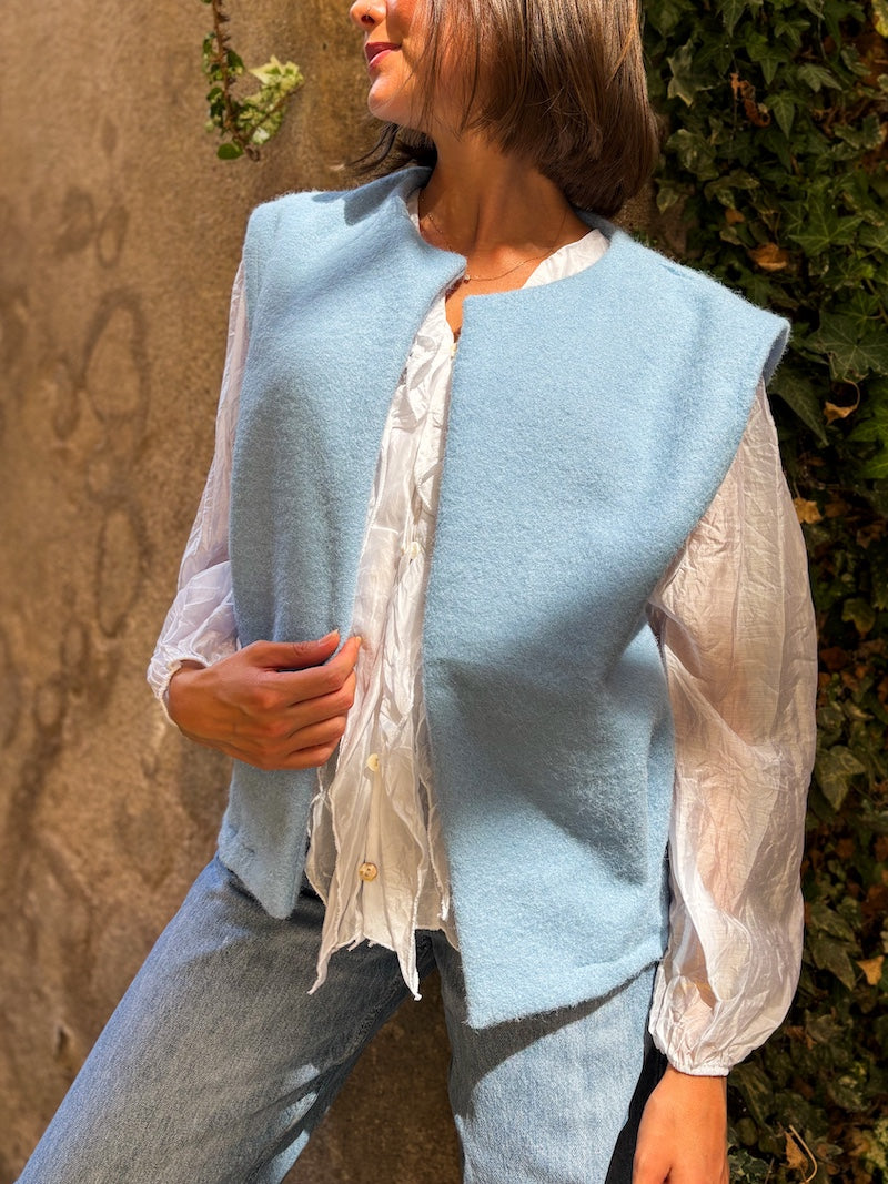 gilet tendance sans manches pour femme bleu ciel