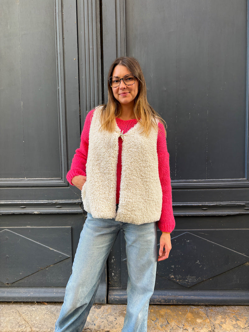 Gilet sans manches en moumoute blanc