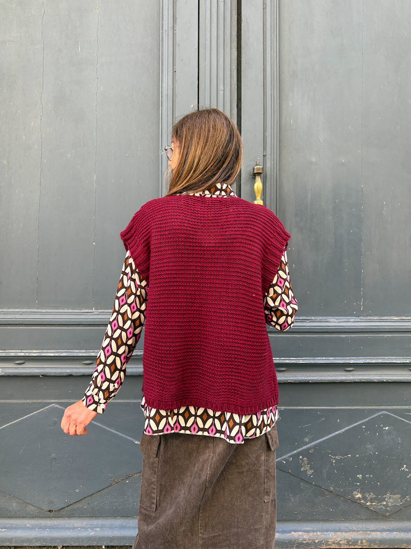 Gilet sans manches en crochet bordeaux April Vintage