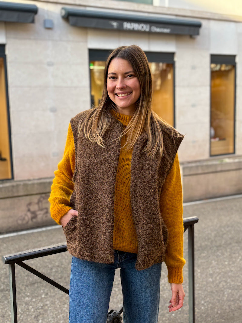 Gilet sans manches femme en laine marron