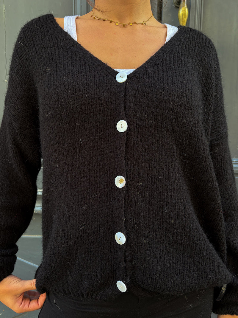 Cardigan en maille noir laine