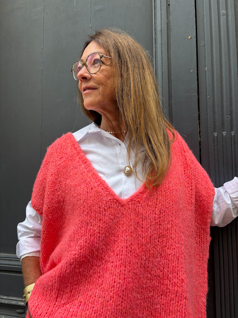 Gilet sans manches oversize en maille rose fuchsia Banditas from Marseille - Paloma