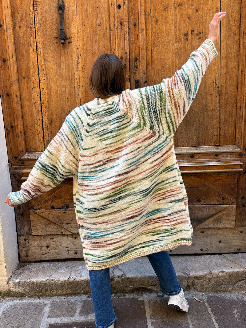 Gilet en maille marbré bleu/vert/marron oversize