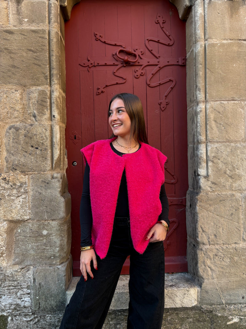 Gilet sans manches rose duveteux