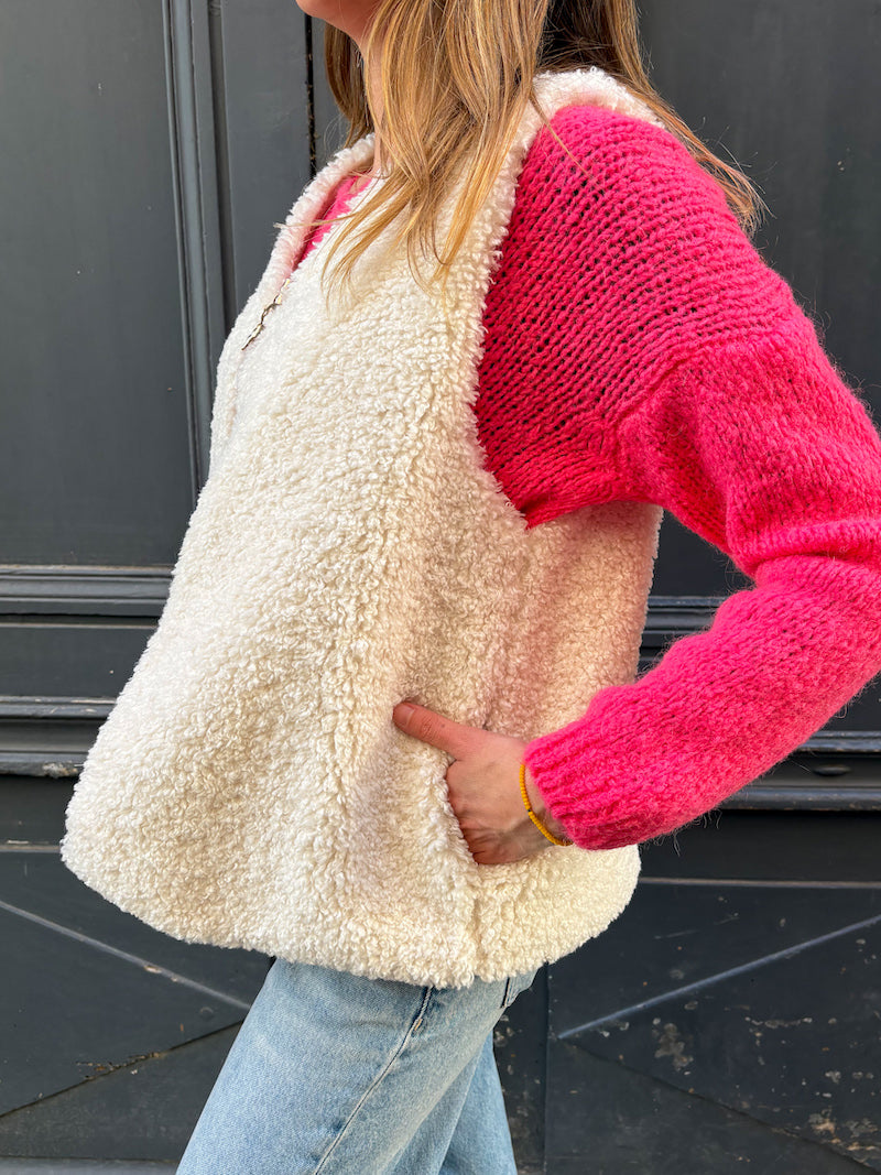 Gilet sans manches en moumoute blanc