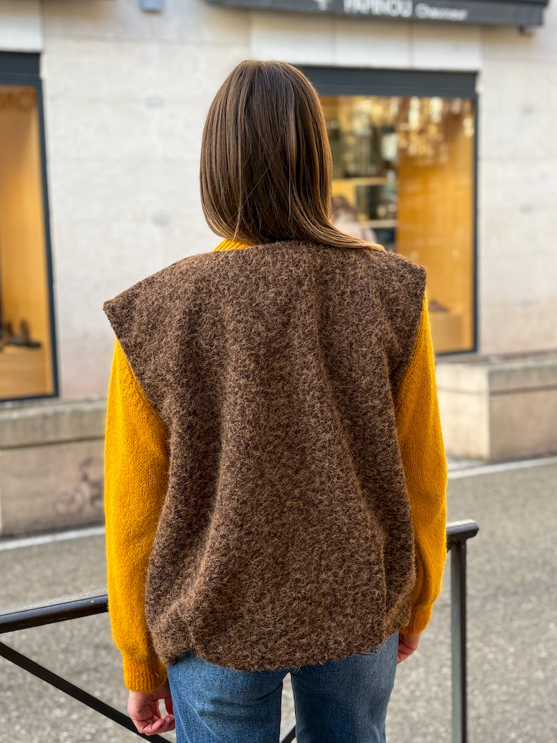 Gilet sans manches femme en laine marron
