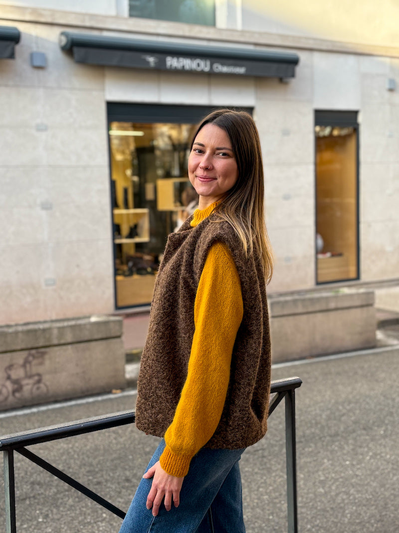 Gilet sans manches femme en laine marron