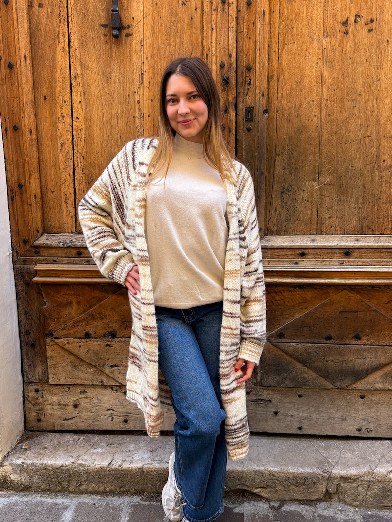 Gilet en maille marbré marron oversize