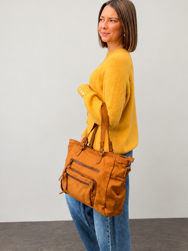 grand sac à main camel en suédine tendance pour femme