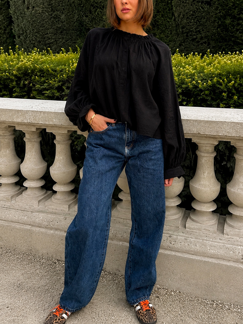 jean tendance bleu coupe barrel ou coupe ballon pour femme