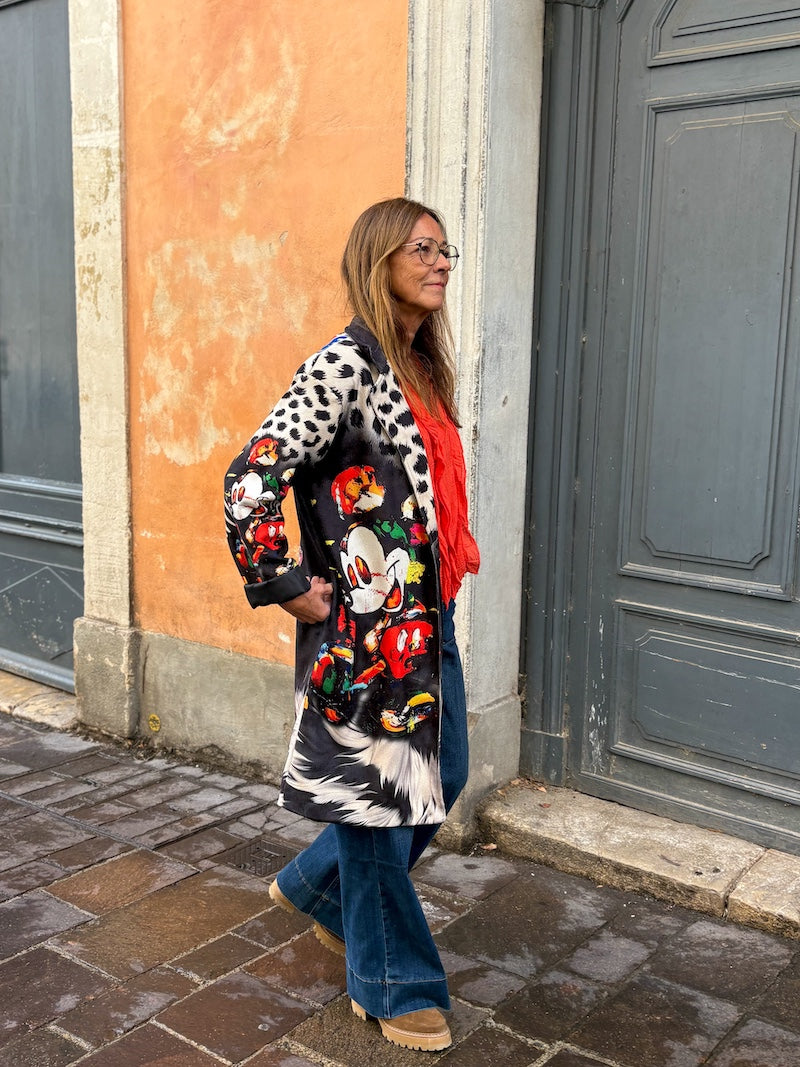 Manteau long pop art Mickey – tendance et rock