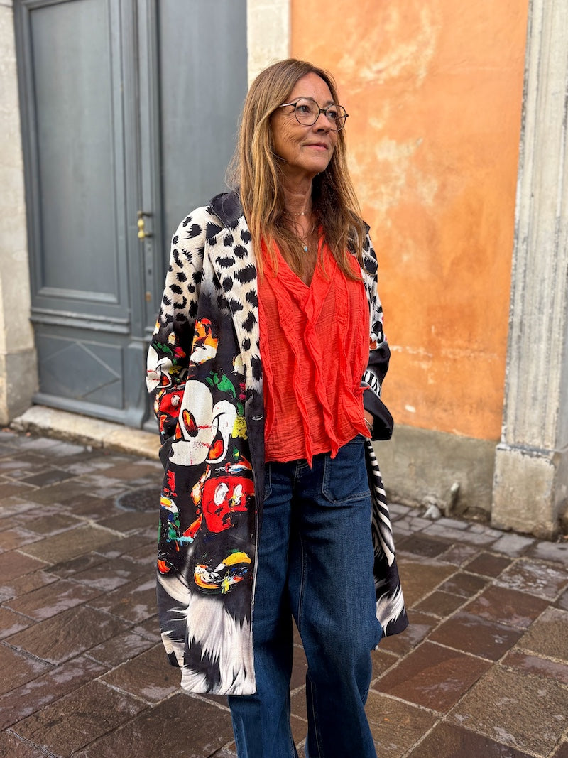 Manteau long pop art Mickey – tendance et rock