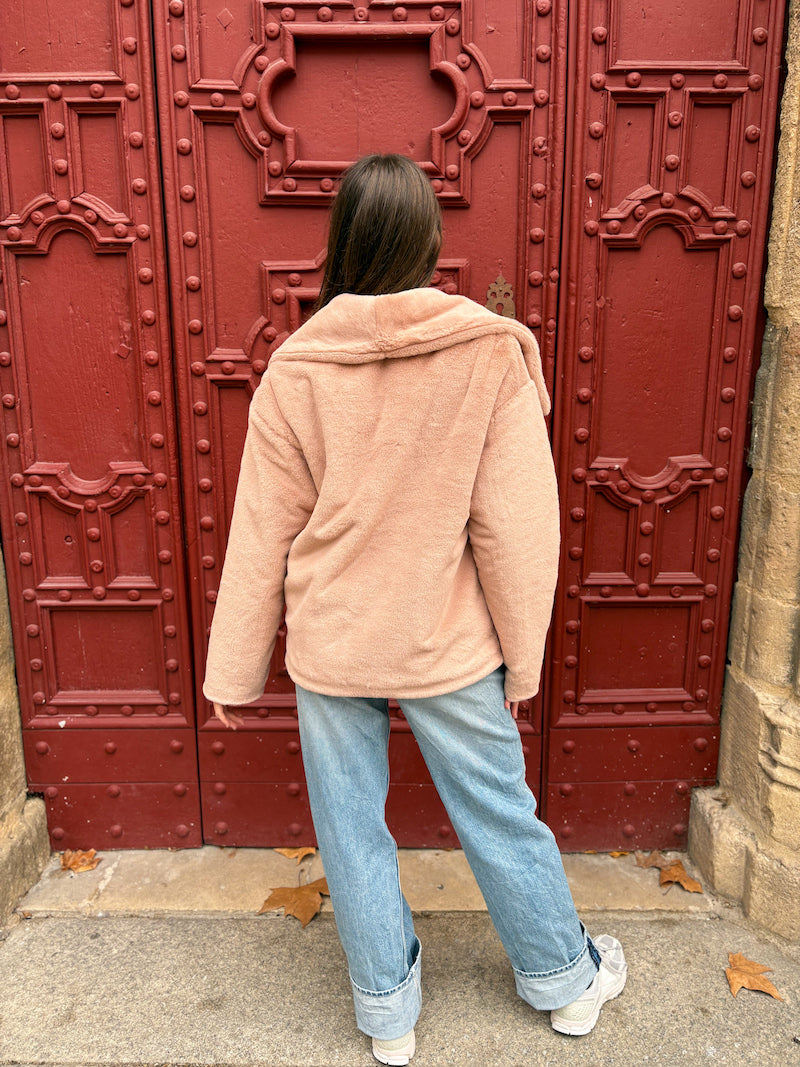 Manteau femme en fausse fourrure rose pâle – Style chic et doux