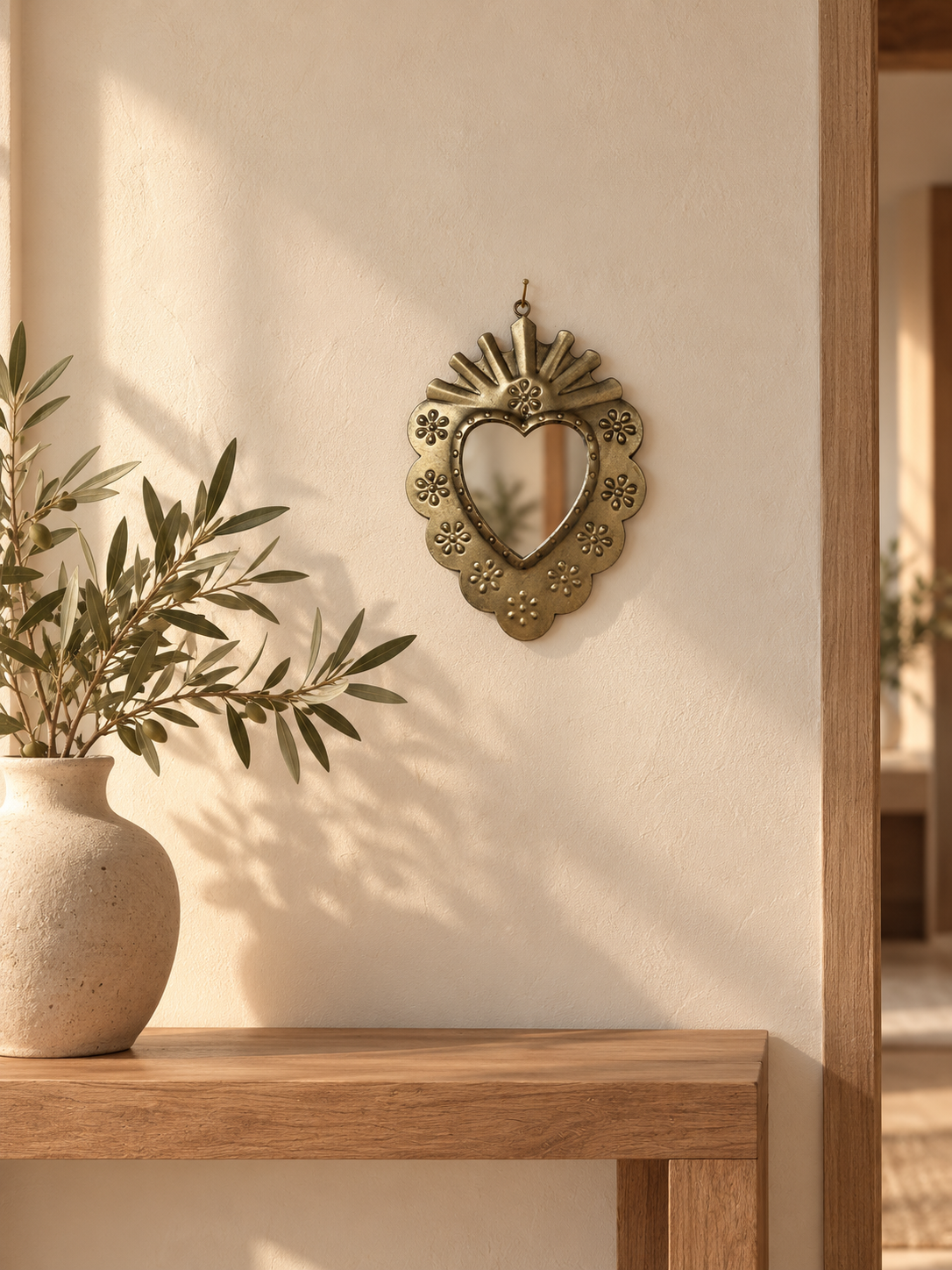 Ex-voto miroir Sacré-Cœur à motifs fleurs — Style Milagros