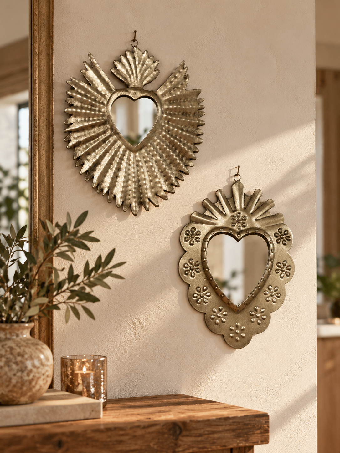 Ex-voto miroir Sacré-Cœur à motifs fleurs — Style Milagros