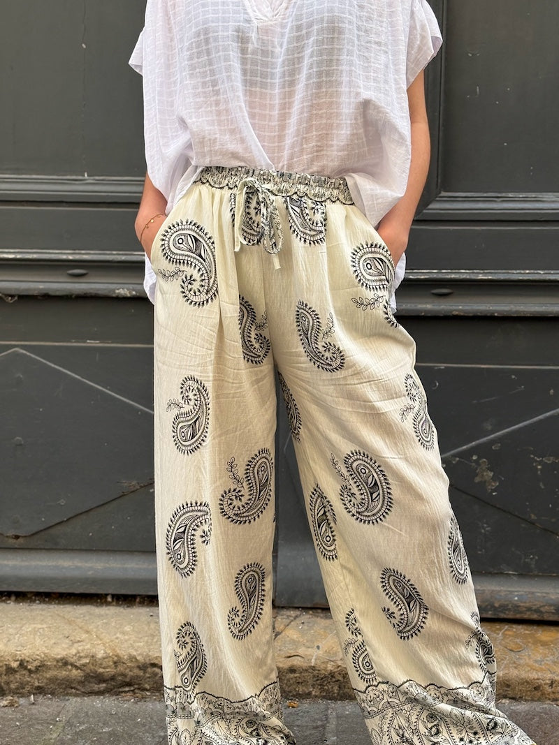 Pantalon imprimé fluide coton - lin - viscose femme