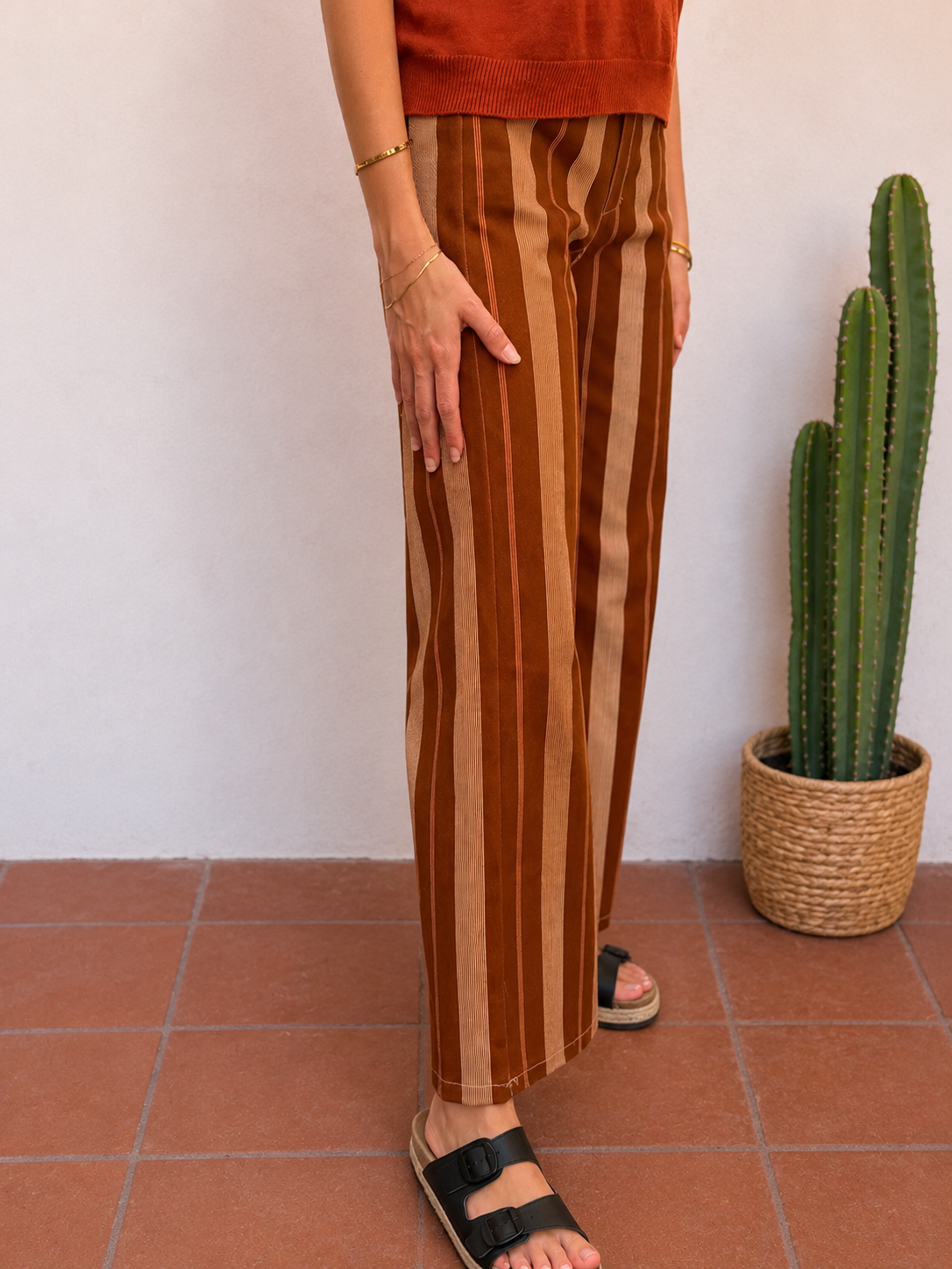 pantalon rayé tendance terracota