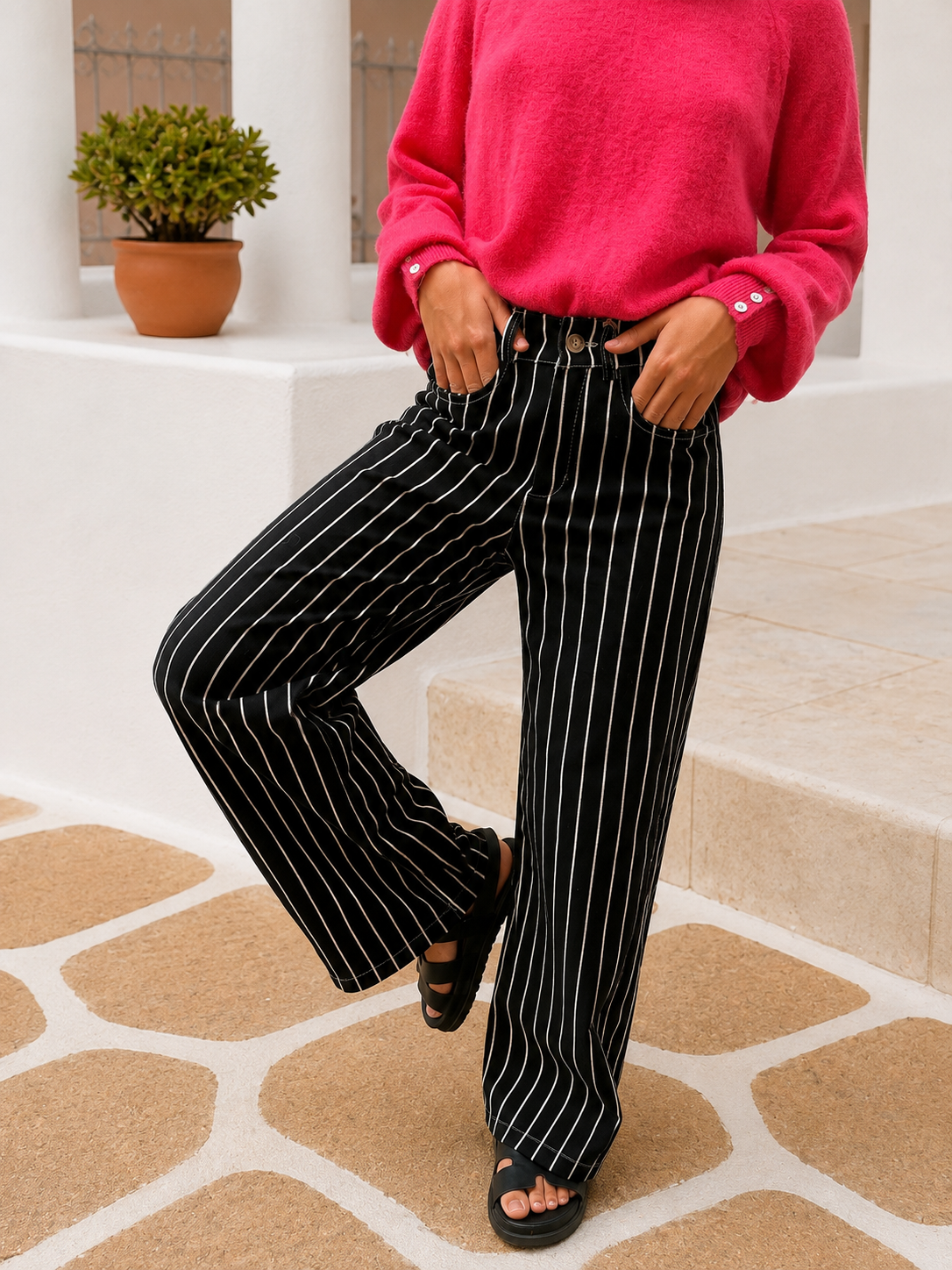 jean en coton à rayures pour femme tendance mi saison