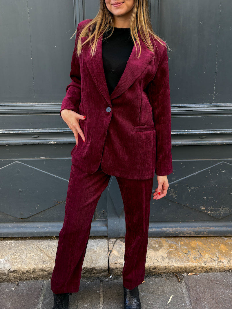 Pantalon de tailleur chic bordeaux en velours