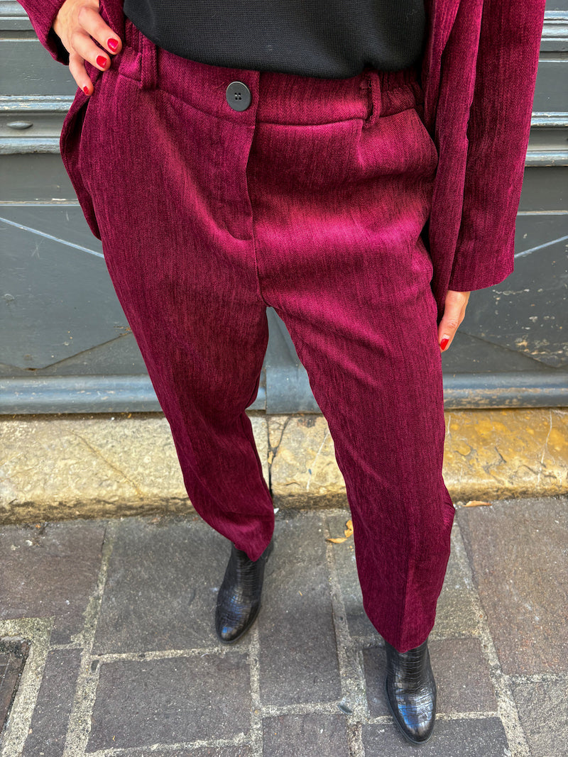 Pantalon de tailleur chic bordeaux en velours
