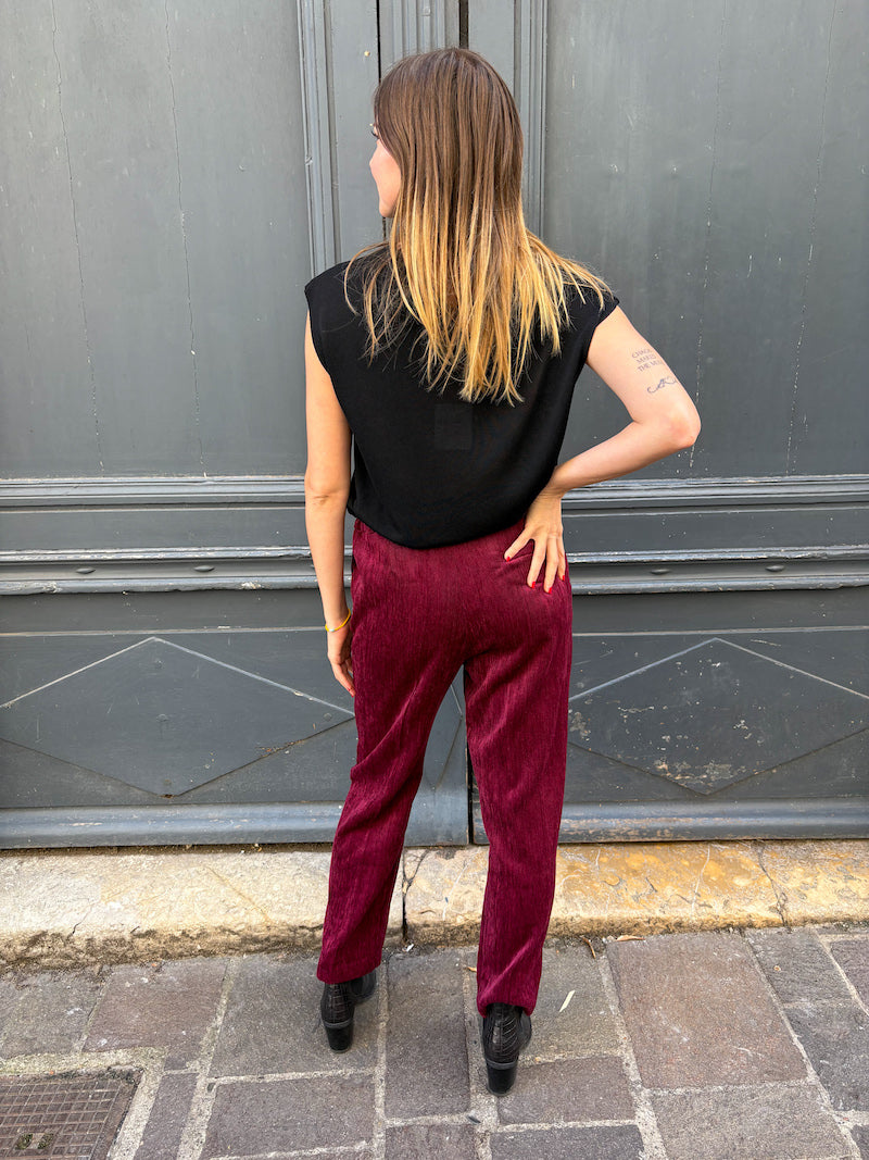 Pantalon de tailleur chic bordeaux en velours