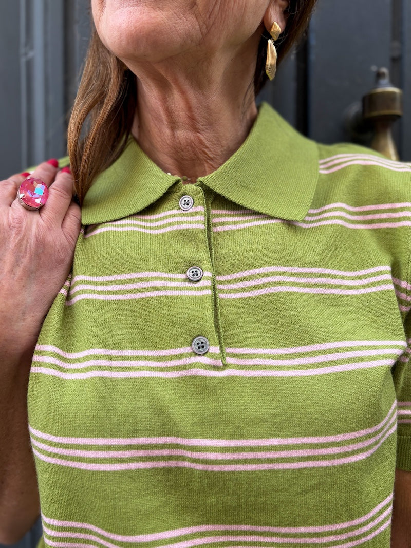 Polo rayé vert et rose - manches courtes