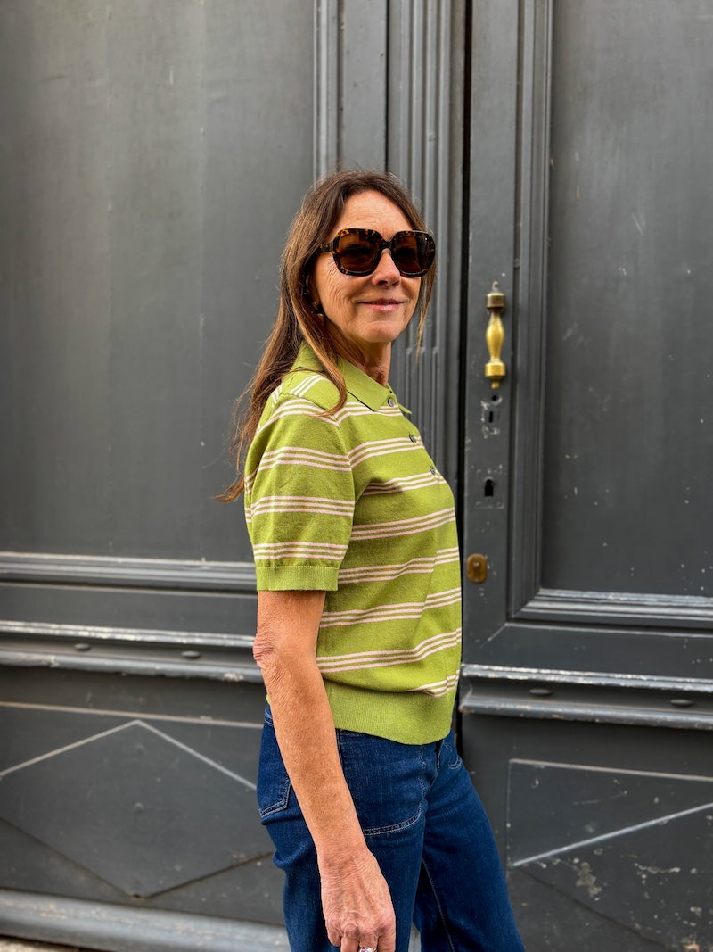 Polo rayé vert et rose - manches courtes