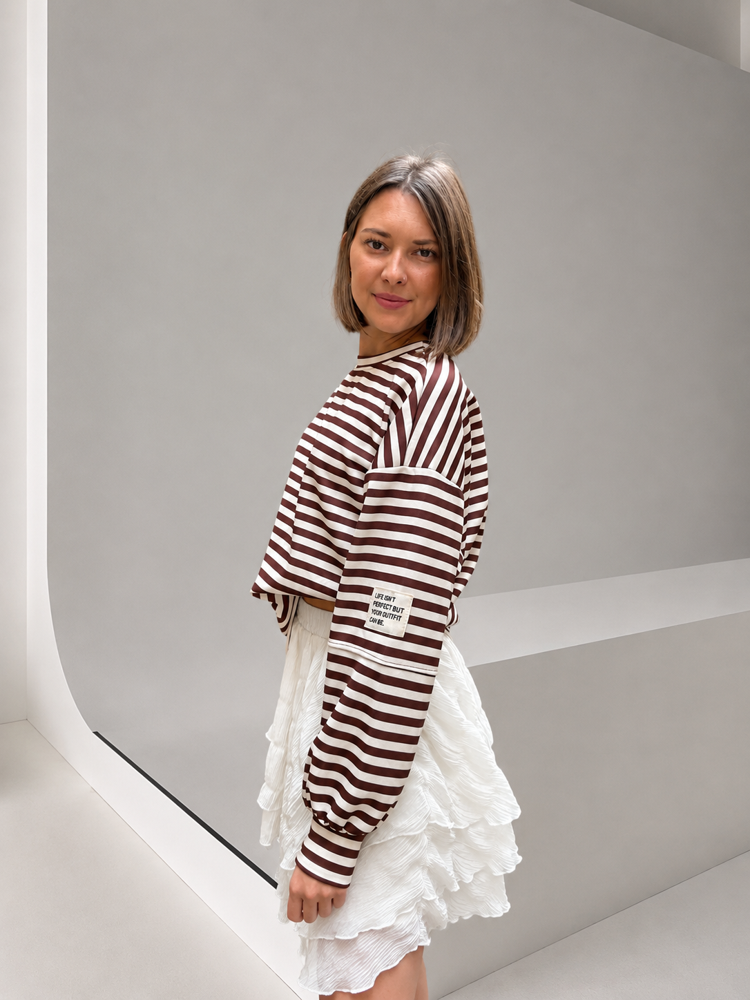 sweat marron chocolat rayé pour femme