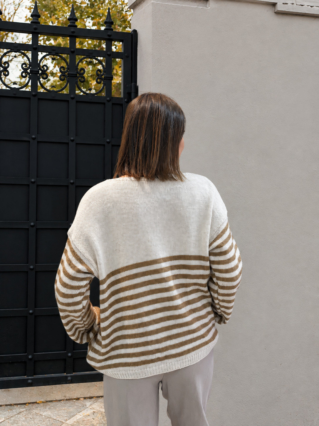 Pull à rayures et coeur tendance pour femme