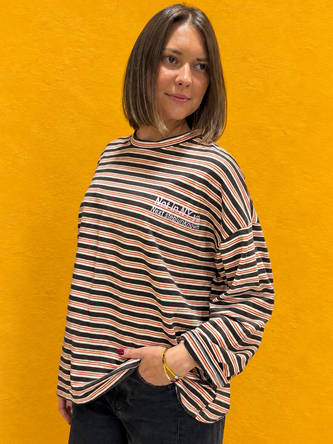 t-shirt à manches longues motif rayures tendance pour femme
